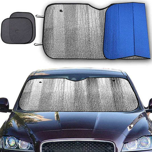 Big HippoWindshield Sun Shade,Car Sun Shade Side Window as Bonus,Car Sunshade Windshield,Reflect Sunlight Heat and UV Rays, Protect Car Interior,Keep Vehicle Cool,Silver/Blue(55.16X 27.5inches)