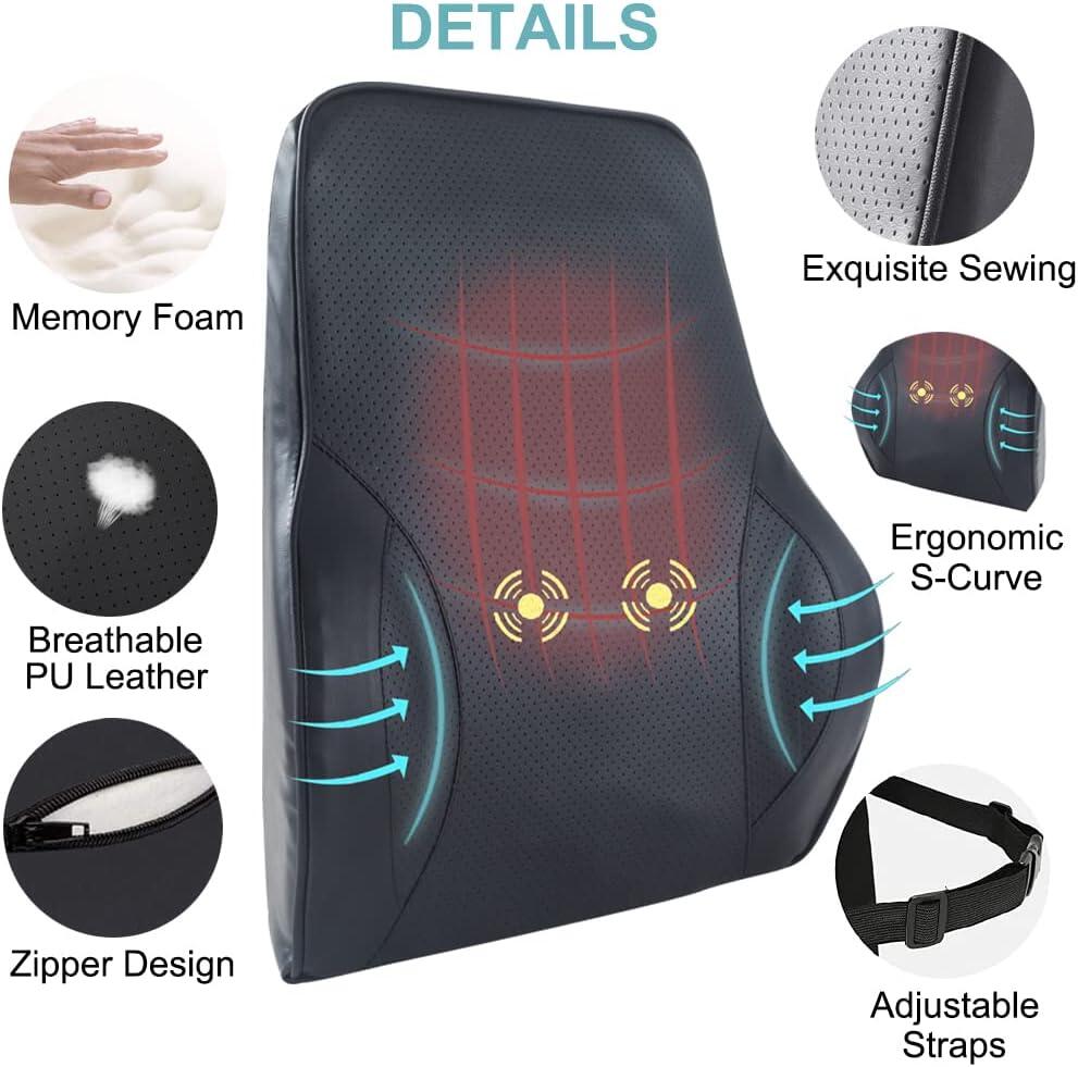 Big Hippo Lumbar Support Pillow Memory Foam Back Support Pillow for Back Pain Relief Breathable Leather Back Cushion Lumbar Pillow for Car Seat Computer Office Chair