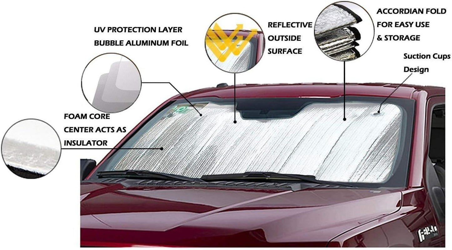 Big HippoWindshield Sun Shade,Car Sun Shade Side Window as Bonus,Car Sunshade Windshield,Reflect Sunlight Heat and UV Rays, Protect Car Interior,Keep Vehicle Cool,Silver/Blue(55.16X 27.5inches)