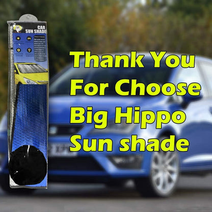 Big HippoWindshield Sun Shade,Car Sun Shade Side Window as Bonus,Car Sunshade Windshield,Reflect Sunlight Heat and UV Rays, Protect Car Interior,Keep Vehicle Cool,Silver/Blue(55.16X 27.5inches)