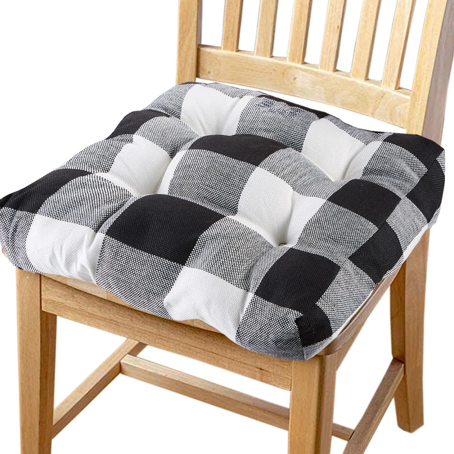 Big Hippo Plaid Chair Pad Seat Cushion, Soft Thicken Dining Chair Pad with Ties, Square Chair Cushion Pillow for Home Office Patio Garden Use, Machine Washable