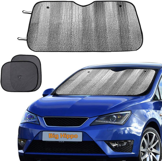 Windshield Sun Shade,Car Sun Shade Side Window as Bonus,Car Sunshade Windshield,Reflect Sunlight Heat and UV Rays, Protect Car Interior,Keep Vehicle Cool (55.16X 27.5inches)