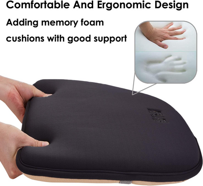 Big Hippo Chair Pads Memory Foam and Lumbar Support Pillow, Chair Seat Cushion Non Slip Rubber Back Thicken Chair Padding with Elastic Bands for Home Office Outdoor Seats (Black-Set of 1)