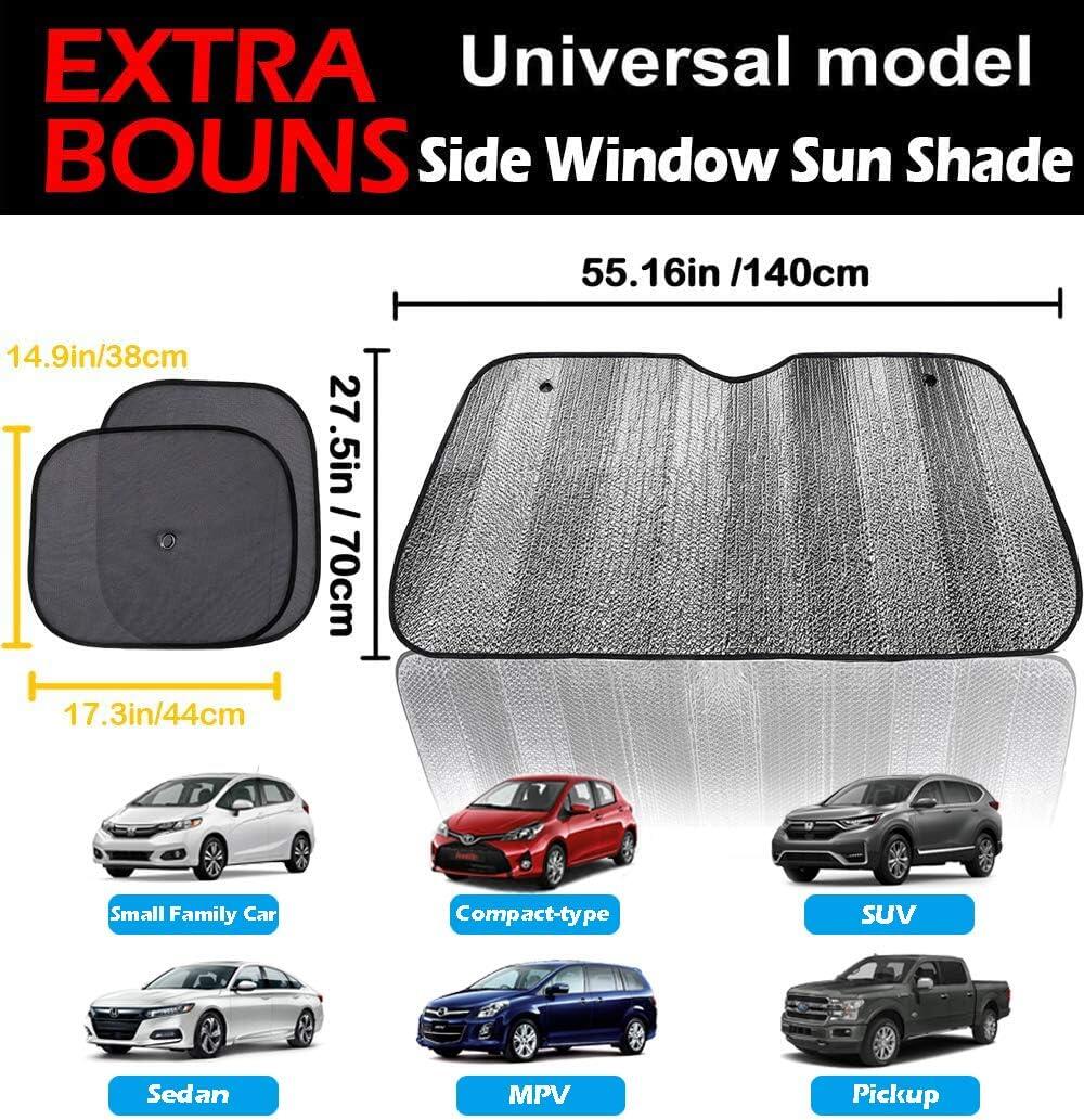 Windshield Sun Shade,Car Sun Shade Side Window as Bonus,Car Sunshade Windshield,Reflect Sunlight Heat and UV Rays, Protect Car Interior,Keep Vehicle Cool (55.16X 27.5inches)