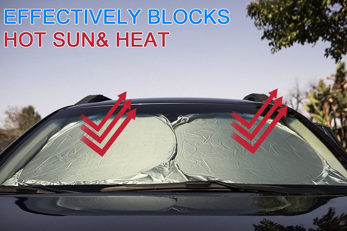 Car Windshield Sun Shade, for SUV, Truck and Van with Incidental Steering Wheel Sun Shade, 210T Reflective Sunshades, Folding Sun Shield for Car Windshield Keep Vehicle Cool (Large 65.7 x 36.4 inches)