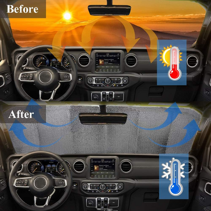 Big Hippo Windshield Sun Shade, American Flag Sun Shade for 2007-2023 Wrangler Rubicon Sahara TJ JK JKU 2 & 4 Door- Car Sun Shade Keeps Vehicle Cool Sun Visor Protector