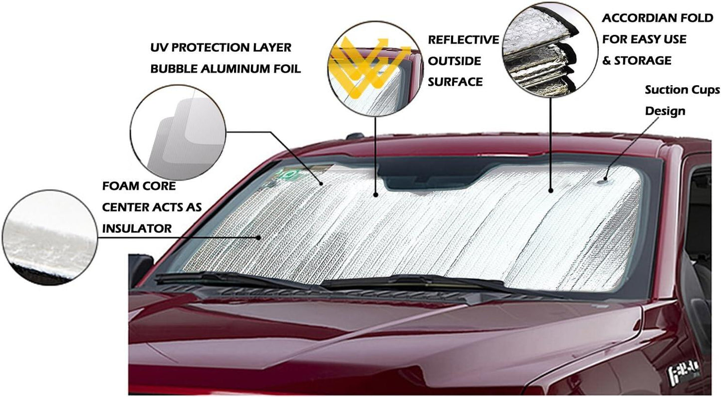 Windshield Sun Shade,Car Sun Shade Side Window as Bonus,Car Sunshade Windshield,Reflect Sunlight Heat and UV Rays, Protect Car Interior,Keep Vehicle Cool (55.16X 27.5inches)