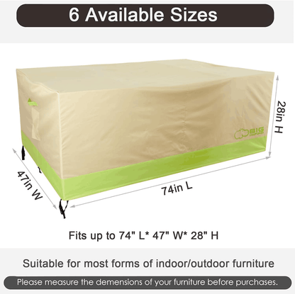 Big Hippo Patio Furniture Covers, Heavy Duty 600D Outdoor Furniture Cover, Waterproof Rectangular Patio Dining Table and Chairs Cover, 74L x 47W x 28H inch