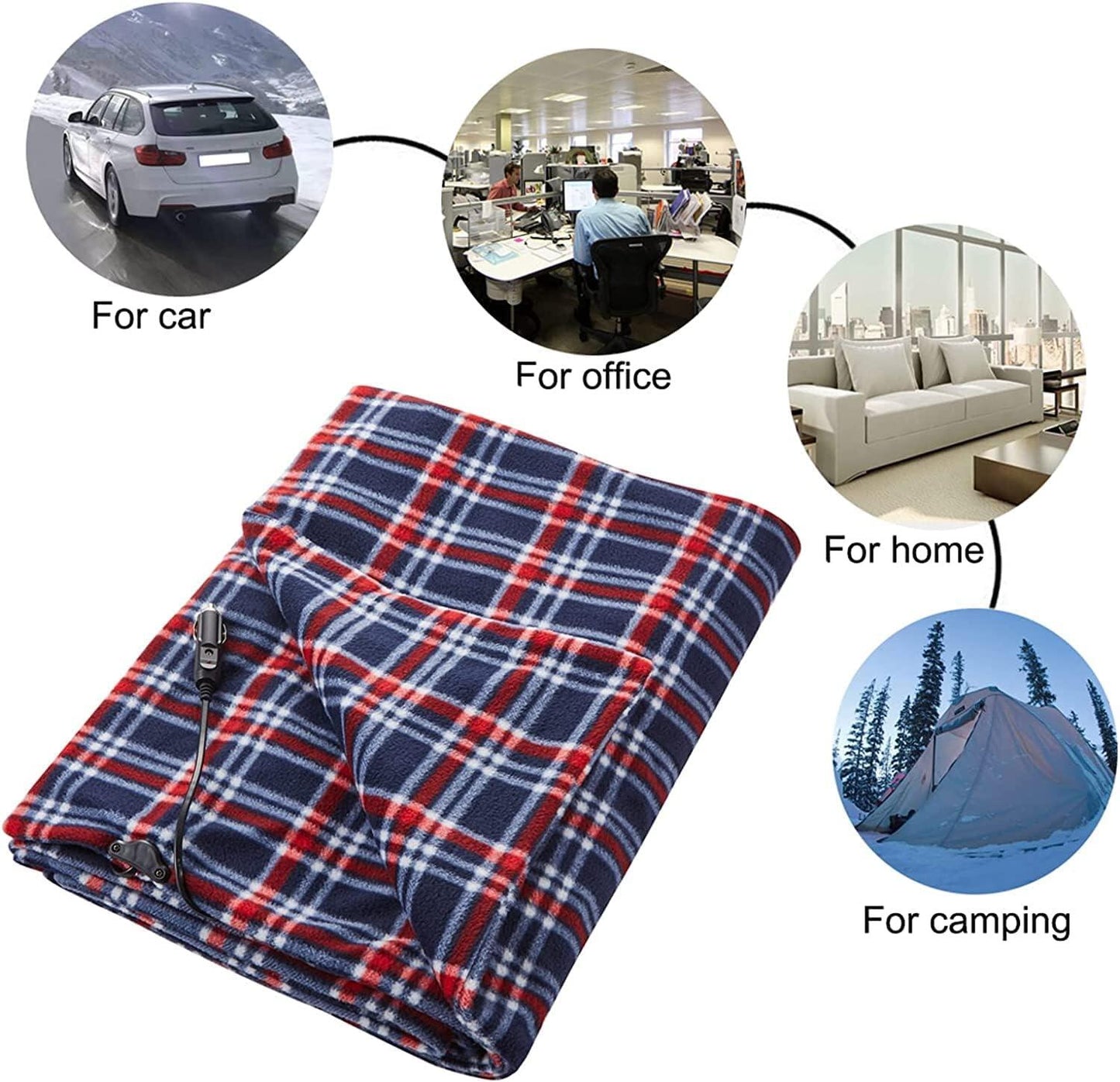 Big Hippo Electric Car Blanket, Heated 12-Volt Polar Fleece Electric Blanket Travel Throw for Car, Truck, SUV, RV - Great for Winter, Home, Road Trip and Camping Use (58"x41")