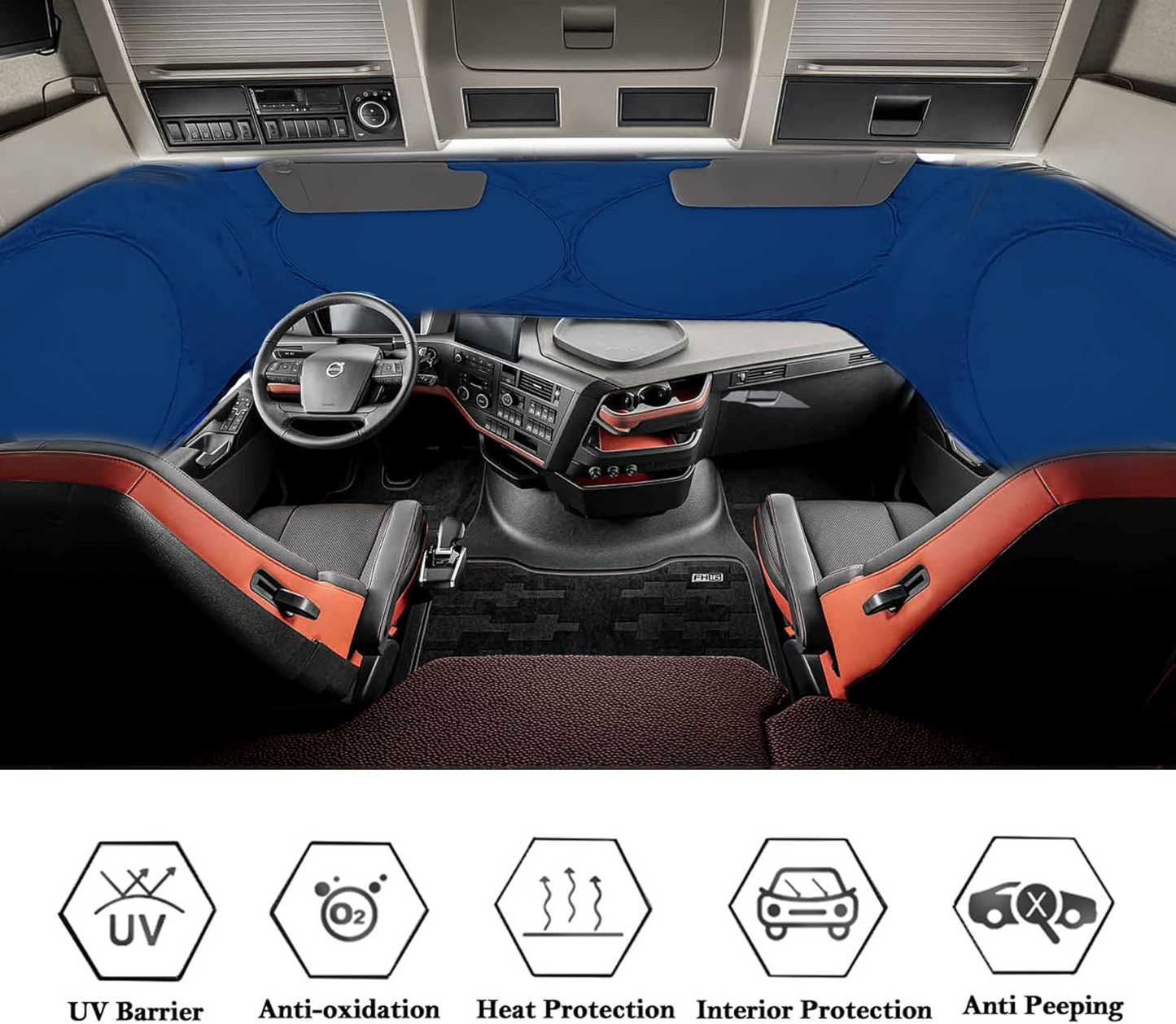 Semi Truck Car Windshield Sunshade with Bonus Steering Wheel Cover, 240T Reflective Sunshades Blocks Heat and Sun, Folding Sun Shield for Windshield Side Windows Keep Cool (XL 163.5 x 36 inches)