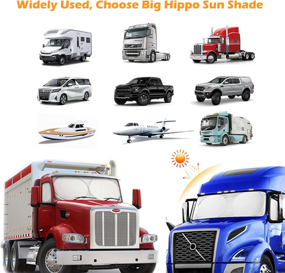 Semi Truck Car Windshield Sunshade with Bonus Steering Wheel Cover, 240T Reflective Sunshades Blocks Heat and Sun, Folding Sun Shield for Windshield Side Windows Keep Cool (XL 163.5 x 36 inches)