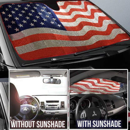 Big Hippo Sun Shade, Windshield Sun Shade American Flag Sunshades Keep Vehicle Cool Protect Your Car from Sun Heat & Glare Best UV Ray Visor Protector(Size: 63"X 28.5")