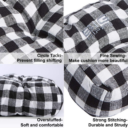 Big Hippo Chair Cushion Buffalo Check Chair Pad for Indoor/Dining/Kitchen Chairs Seat Cushion with Ties Tufted Chair Cushion Pad 17"x17" (1 Pack, Black and White Plaid)