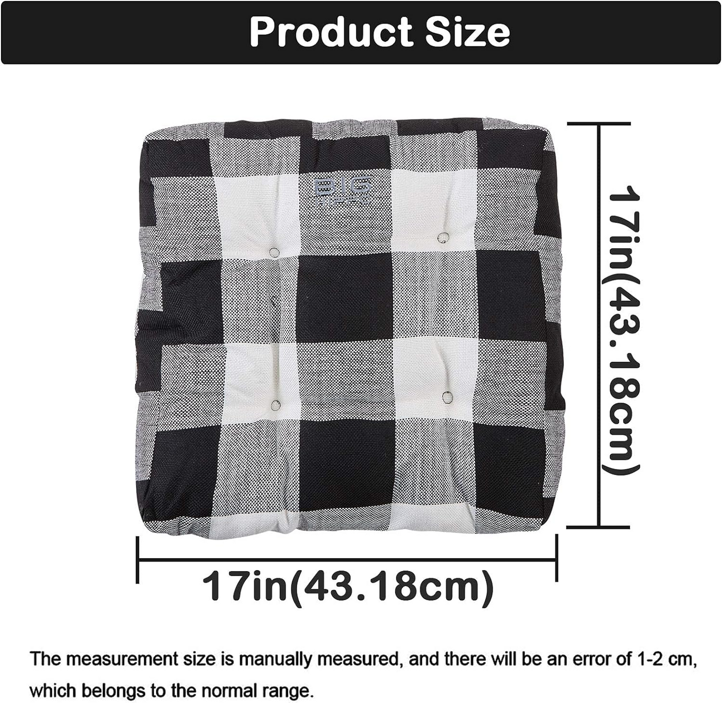 Big Hippo Plaid Chair Pad Seat Cushion, Soft Thicken Dining Chair Pad with Ties, Square Chair Cushion Pillow for Home Office Patio Garden Use, Machine Washable