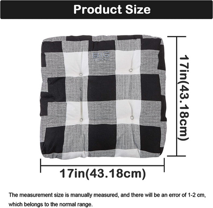 Big Hippo Plaid Chair Pad Seat Cushion, Soft Thicken Dining Chair Pad with Ties, Square Chair Cushion Pillow for Home Office Patio Garden Use, Machine Washable