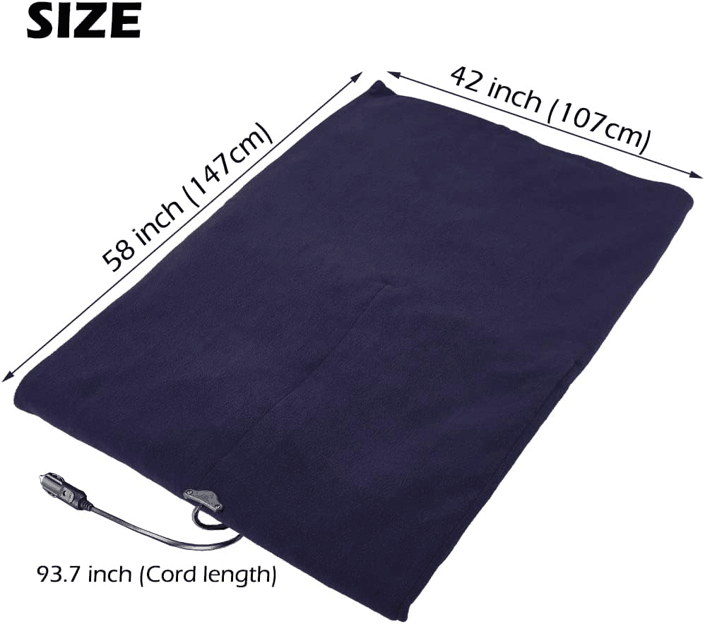 Big Hippo Electric Car Blanket 12V Fleece Heated Car Blanket with Controller Fast Heating Levels Car Electric Blanket for Car Truck Electric Blanket for Cold Weather (58" x 42",Navy Blue)