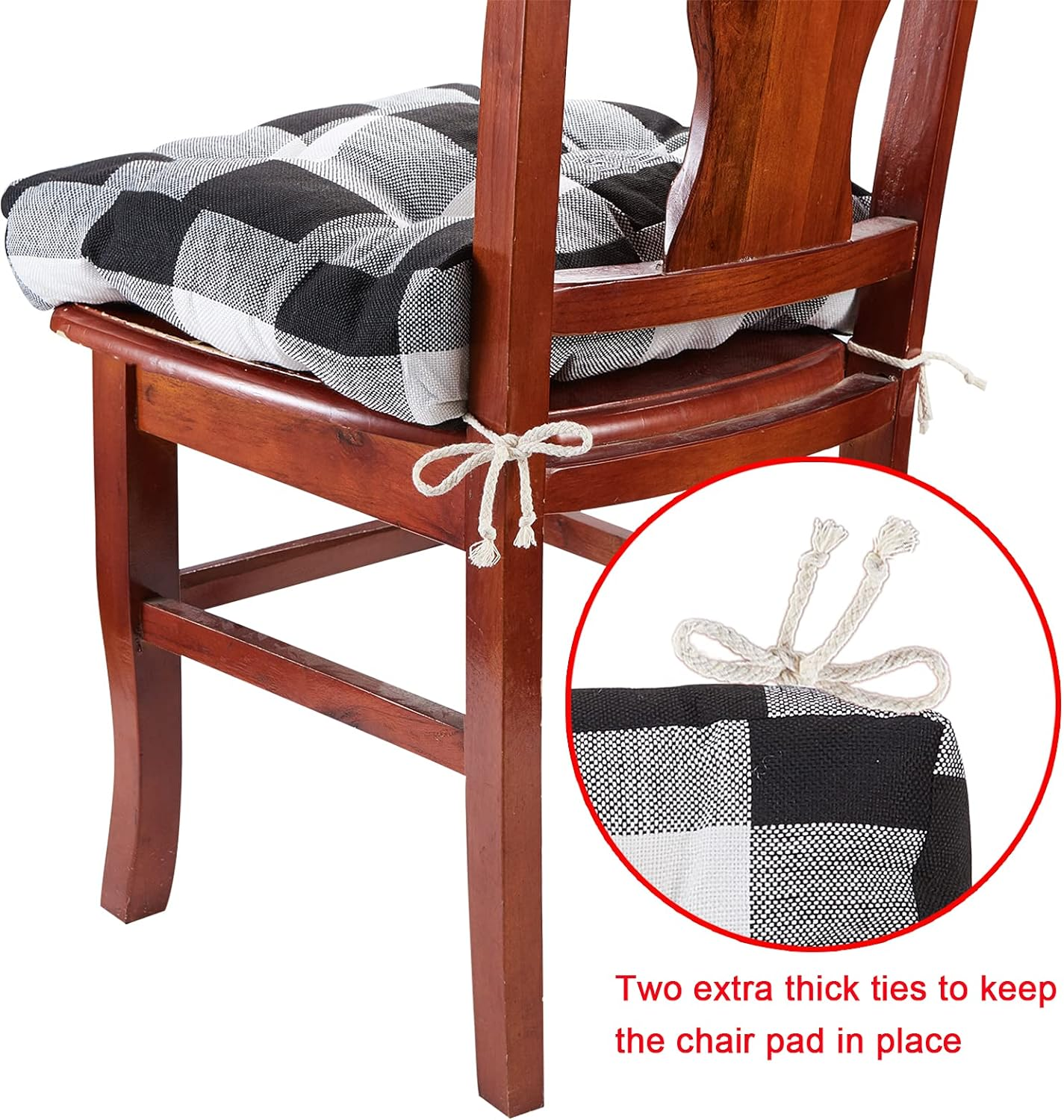 Big Hippo Plaid Chair Pad Seat Cushion, Soft Thicken Dining Chair Pad with Ties, Square Chair Cushion Pillow for Home Office Patio Garden Use, Machine Washable