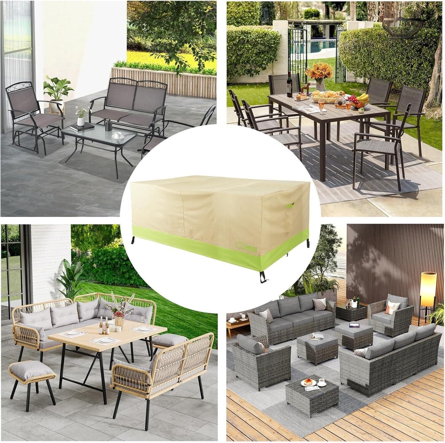 Big Hippo Patio Furniture Covers, Heavy Duty 600D Outdoor Furniture Cover, Waterproof Rectangular Patio Dining Table and Chairs Cover, 98L x 78W x 30H inch