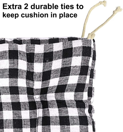 Big Hippo Chair Cushion Buffalo Check Chair Pad for Indoor/Dining/Kitchen Chairs Seat Cushion with Ties Tufted Chair Cushion Pad 17"x17" (1 Pack, Black and White Plaid)