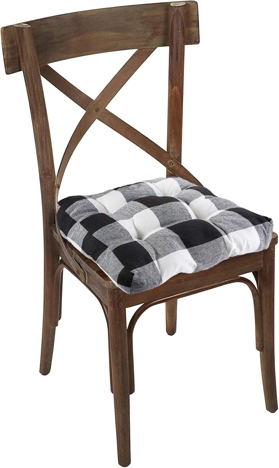 Big Hippo Plaid Chair Pad Seat Cushion, Soft Thicken Dining Chair Pad with Ties, Square Chair Cushion Pillow for Home Office Patio Garden Use, Machine Washable