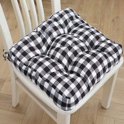 Big Hippo Chair Cushion Buffalo Check Chair Pad for Indoor/Dining/Kitchen Chairs Seat Cushion with Ties Tufted Chair Cushion Pad 17"x17" (1 Pack, Black and White Plaid)