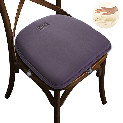 Big Hippo Chair Pads, Memory Foam Chair Seat Cushion Non Slip Rubber Back Thicken Chair Padding with Elastic Bands for Home Office Outdoor Seats (Gray-1pc)