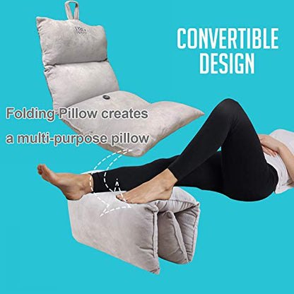 Folding Back Support Cushion, Leg Pillows for Elevation Blood Circulation, Bed Wedge Pillow for Multi Position Use, Foam Pillows for Sleeping Reading - Work for Lumbar Support Knee Leg Hip Pain(Gray)