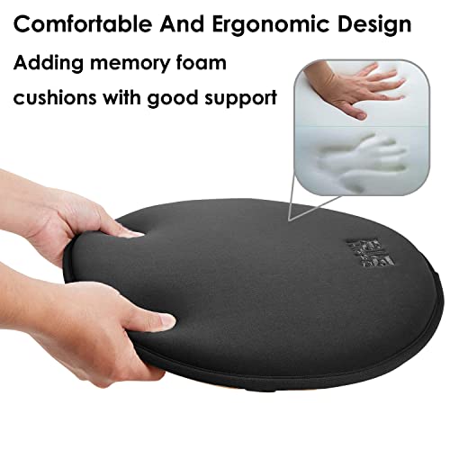 Big Hippo Chair Pads, Memory Foam Chair Seat Cushion Non Slip Rubber Back Thicken Round Stool Cushions with Elastic Bands for Home Office Outdoor Seats (16inch, Black-1pc)