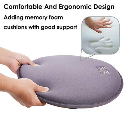 Big Hippo Chair Pads, Memory Foam Chair Seat Cushion Non Slip Rubber Back Thicken Round Stool Cushions with Elastic Bands for Home Office Outdoor Seats (16inch, Gray-1pc)