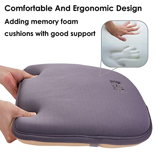 Big Hippo Chair Pads, Memory Foam Chair Seat Cushion Non Slip Rubber Back Thicken Chair Padding Rounded Square with Elastic Bands for Home Office Outdoor Seats (Gray-1pc)