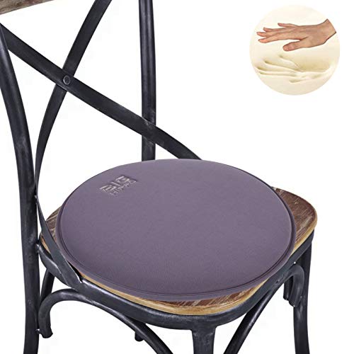 Big Hippo Chair Pads, Memory Foam Chair Seat Cushion Non Slip Rubber Back Thicken Round Stool Cushions with Elastic Bands for Home Office Outdoor Seats (16inch, Gray-1pc)