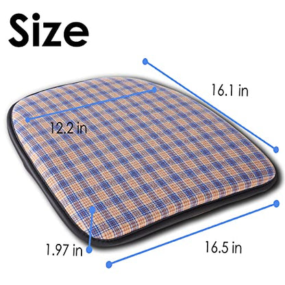 Big Hippo Chair Cushion Memory Foam Pads Non Slip Rubber Back Thicken Chair Padding with Elastic Bands for Home Office Outdoor Seats Checkered Taupe/Blue, Pack of 1