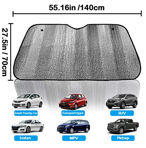 Big Hippo Front Car Sunshade Windshield-Jumbo/Standard Sun Shade Keeps Vehicle Cool-UV Ray Protector Sunshade-Easy to Use Sun Shade-Silver(55.16"X 27.5")