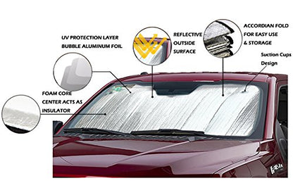 Big Hippo Front Car Sunshade Windshield-Jumbo/Standard Sun Shade Keeps Vehicle Cool-UV Ray Protector Sunshade-Easy to Use Sun Shade-Silver(55.16"X 27.5")