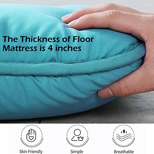 Big Hippo Japanese Floor Mattress, Bonus 2 Pack Washable Mattress Protector, Japanese Futon Mattress Foldable Mattress, Roll Up Mattress Tatami Mat, Portable for Camping, Turquoise, Full Size