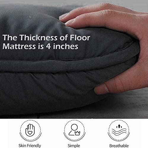 Big Hippo Japanese Floor Mattress, Bonus 2 Pack Washable Mattress Protector, Japanese Futon Mattress Foldable Mattress, Roll Up Mattress Tatami Mat, Portable for Camping, Black, Full Size