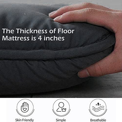 Big Hippo Japanese Floor Mattress, Bonus 2 Pack Washable Mattress Protector, Japanese Futon Mattress Foldable Mattress, Roll Up Mattress Tatami Mat, Portable for Camping, Black, Full Size