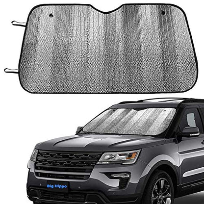 Big Hippo Front Car Sunshade Windshield-Jumbo/Standard Sun Shade Keeps Vehicle Cool-UV Ray Protector Sunshade-Easy to Use Sun Shade-Silver(55.16"X 27.5")